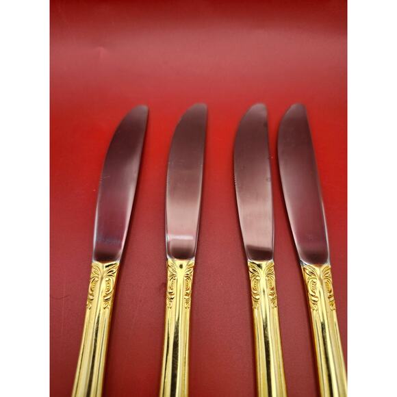 Set of 4 Golden Rexford Gold Electroplate Dinner Knives 9.25” National Stainless - Picture 4 of 7